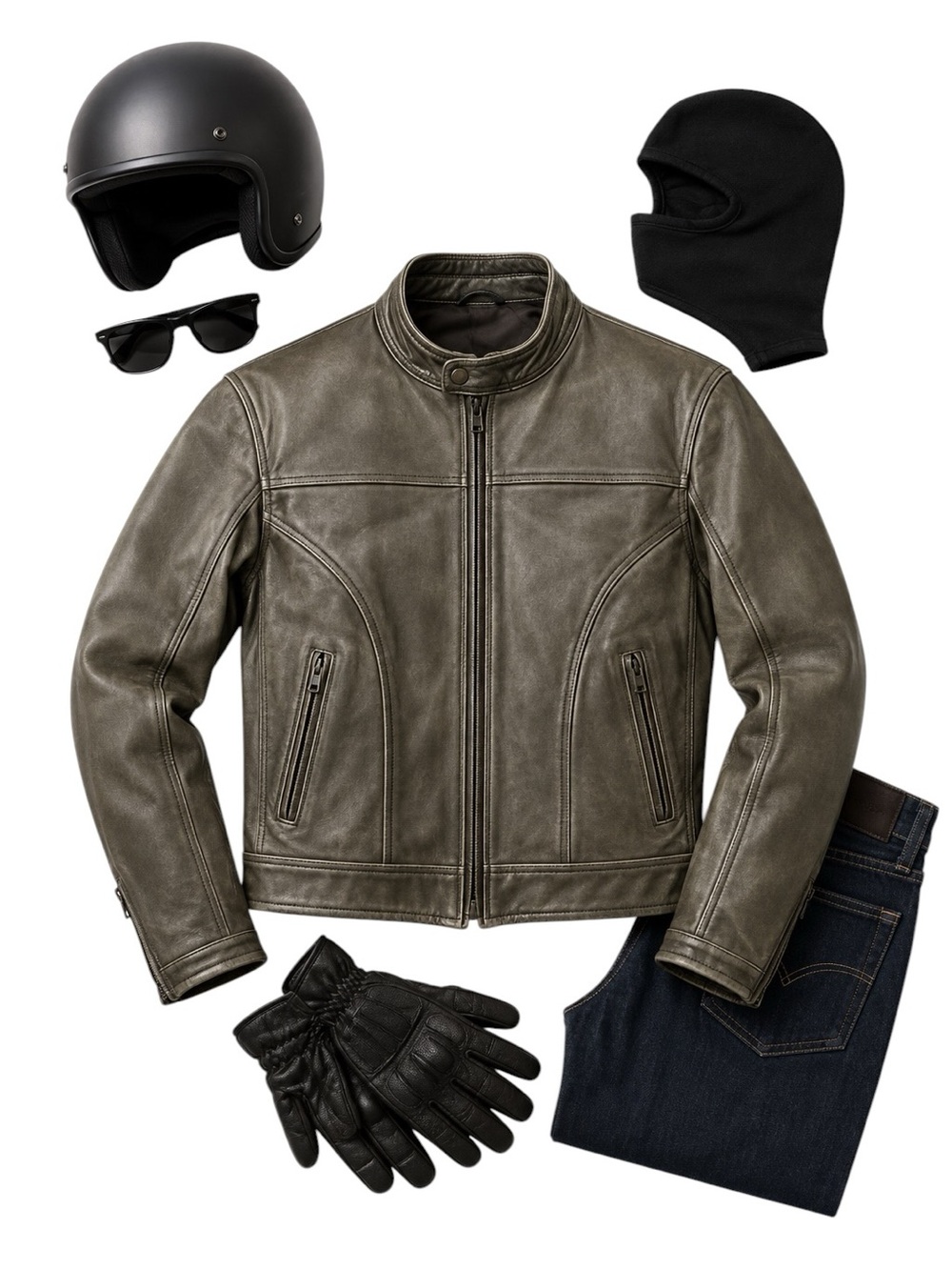 FirstGear Hein Gericke Vintage Cafe Racer Leather Motorcycle Jacket Men XL Green